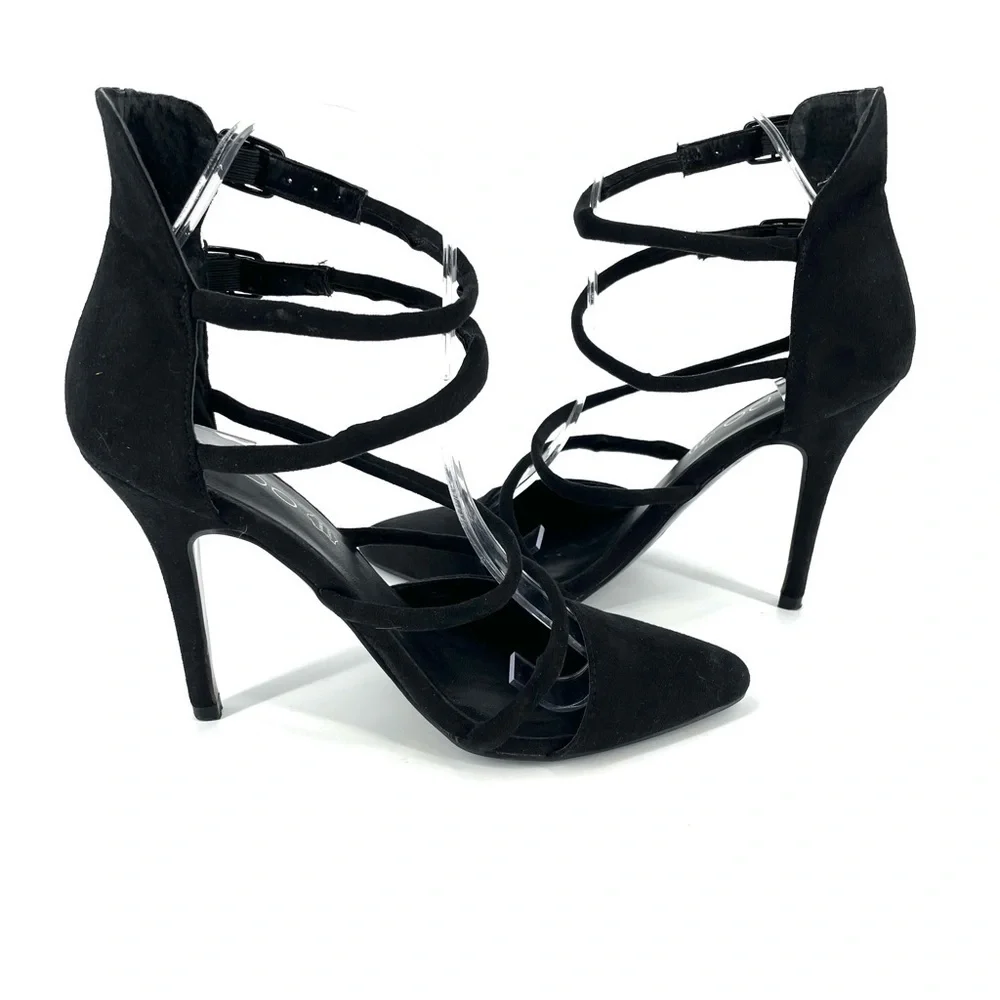 ALDO Black Suede Strappy Almond Toe Heel